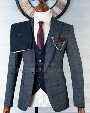 Exclusive Grey Plaid Navy 3-Piece Suit 