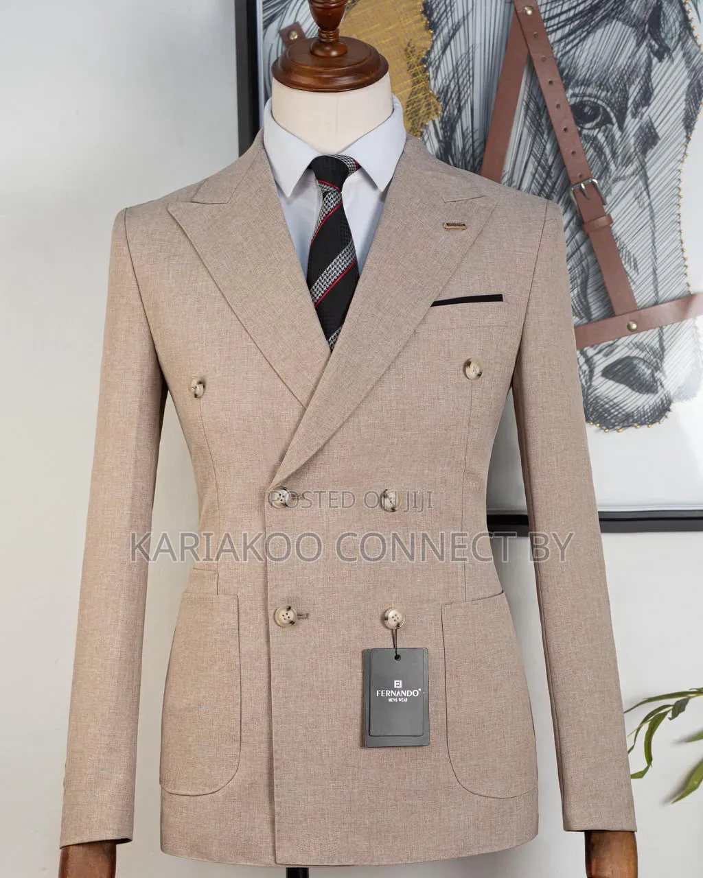 Men's Designer Beige Textured Double-Breasted Slim Fit Suit