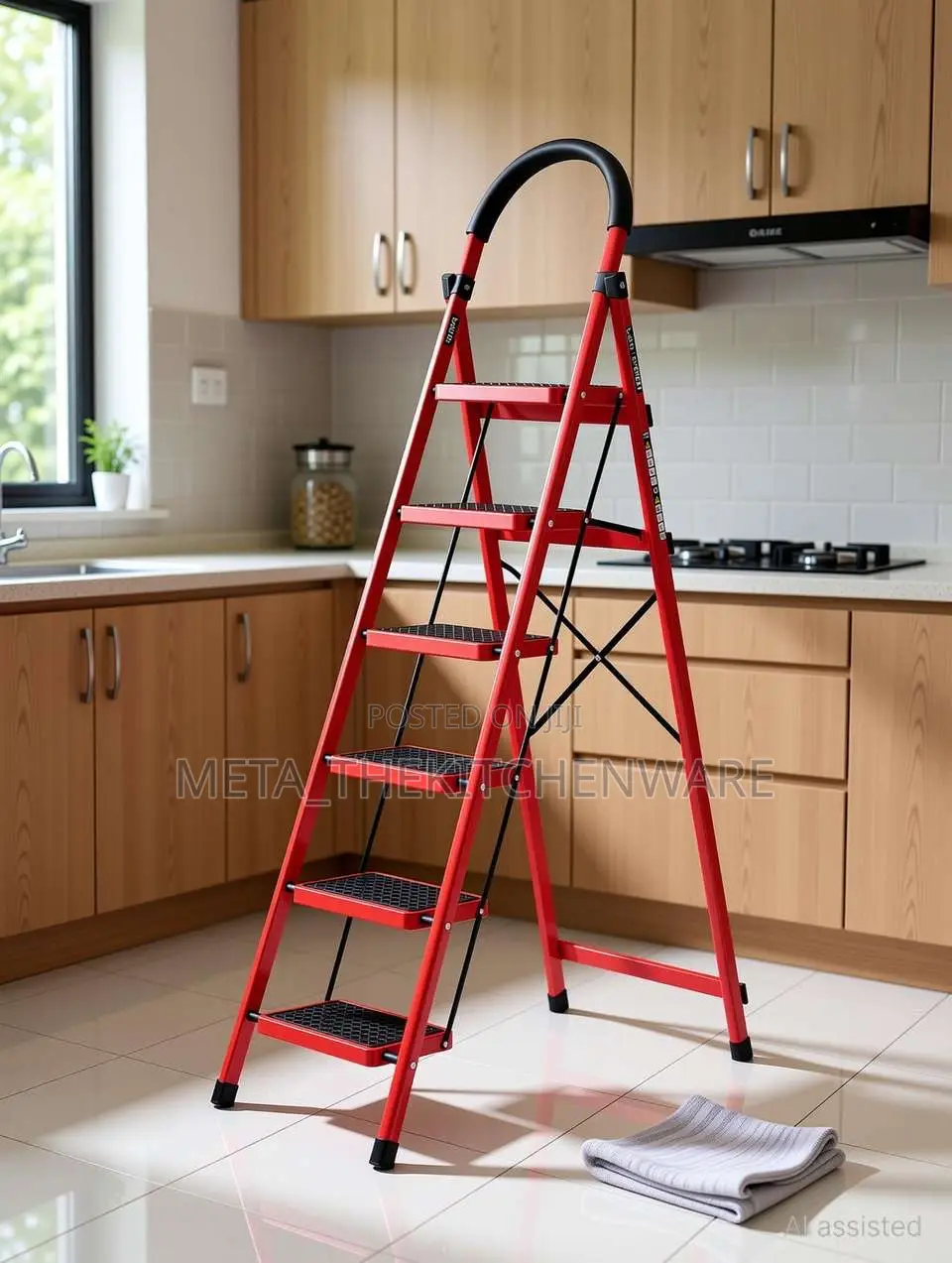 Foldable Steel Ladder With Anti Slip Pedals and Tool Tray 6 Steps