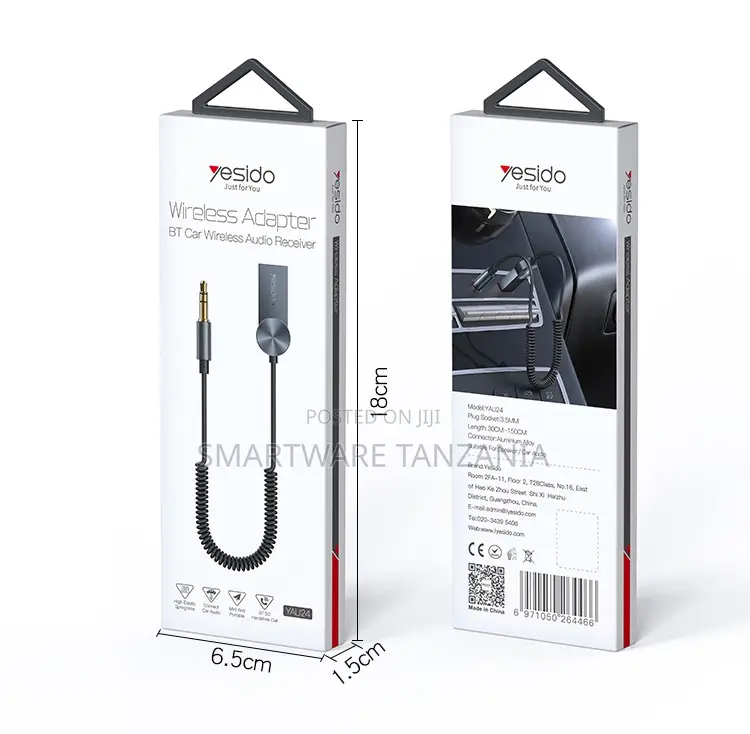 Yesido BT Car Wireless Audio Receiver, 3.5mm Jack, 1.5m Length