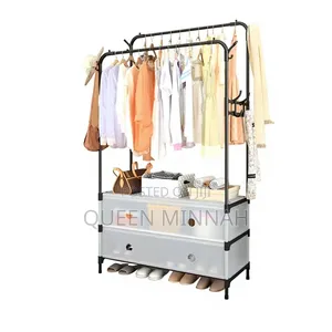 Double Pole Clothes Rack With Storage Drawers