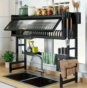 Over-Sink Dish Drying Rack With Dustproof Cabinet