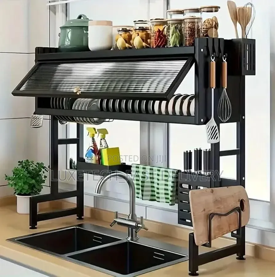 Over-Sink Dish Drying Rack With Dustproof Cabinet