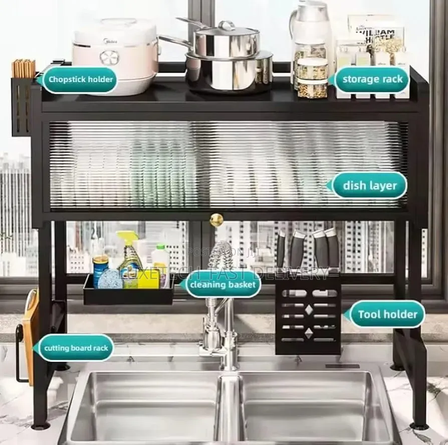 Over-Sink Dish Drying Rack With Dustproof Cabinet