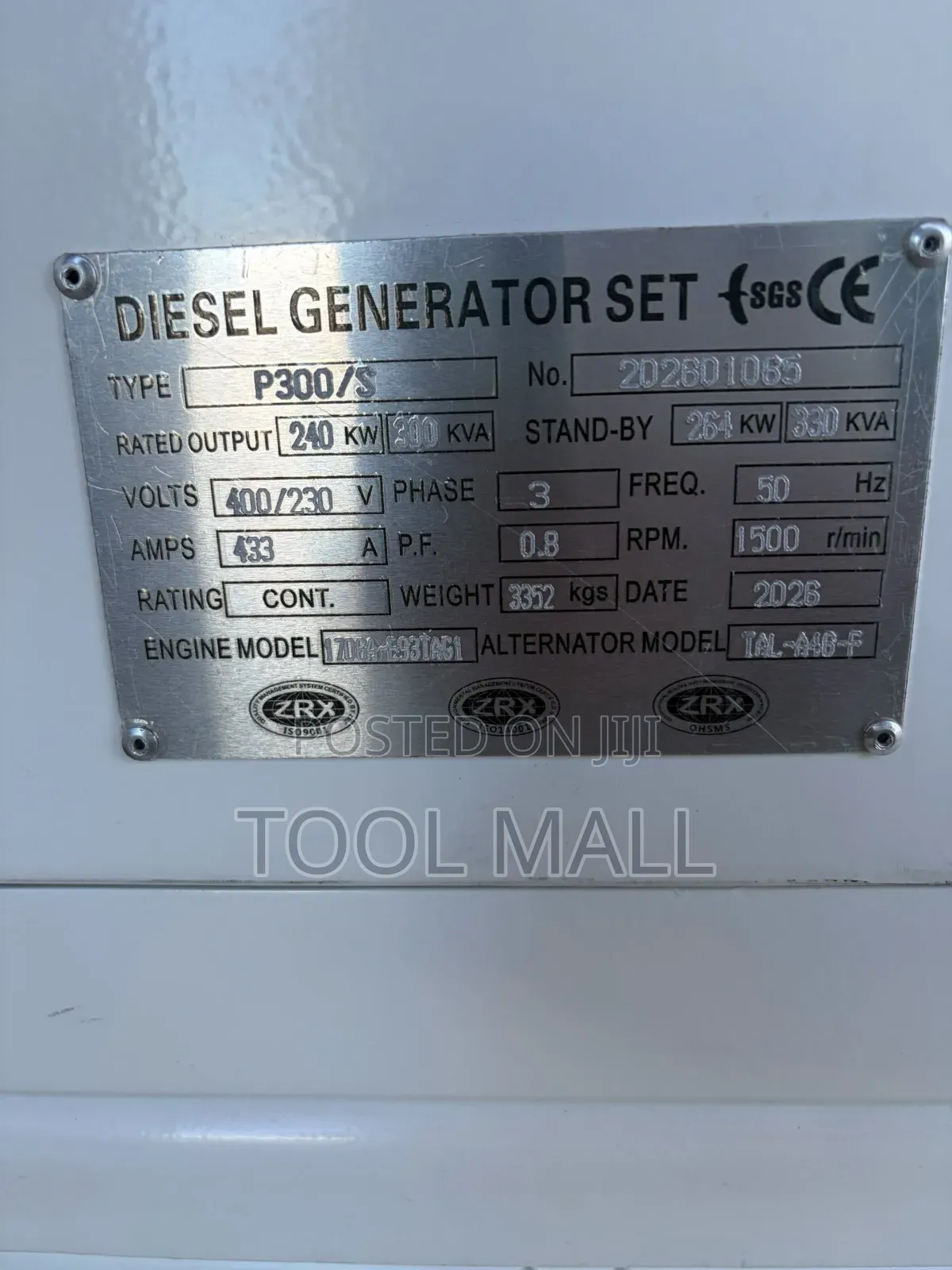 Perkins Generator 330kva