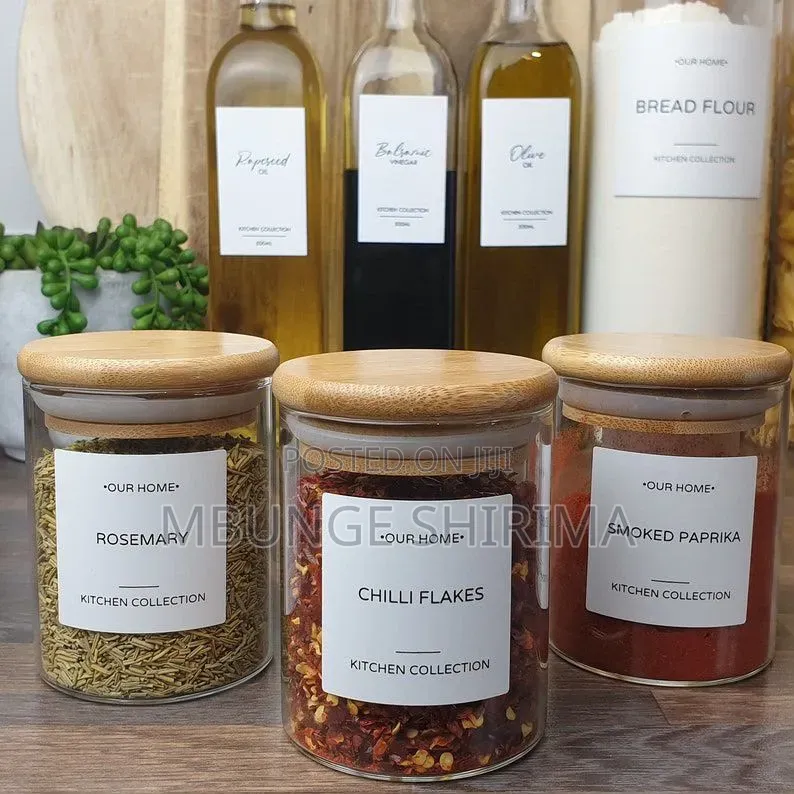 Spice Jars With Bamboo Air Tight Lids