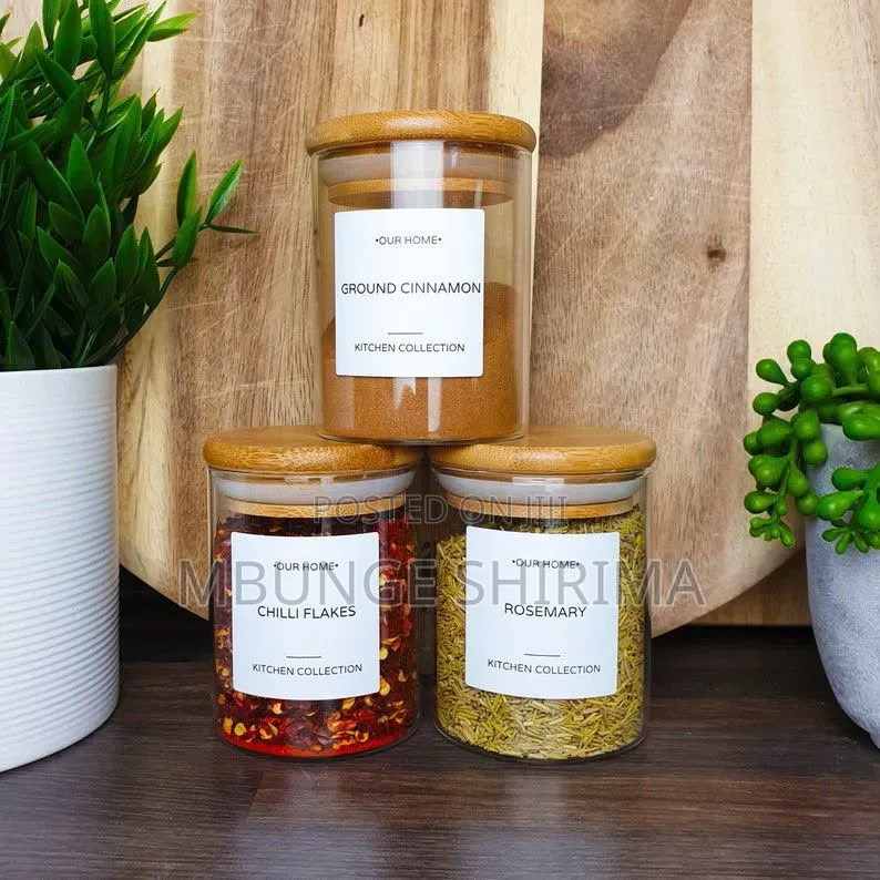 Spice Jars With Bamboo Air Tight Lids