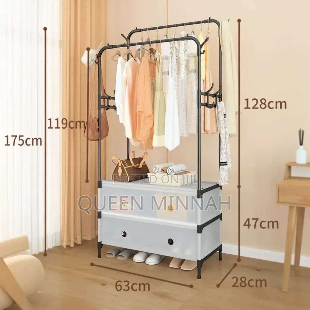Double Pole Clothes Rack With Storage Drawers