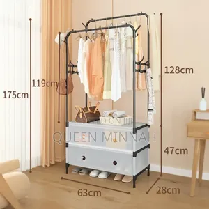 Double Pole Clothes Rack With Storage Drawers