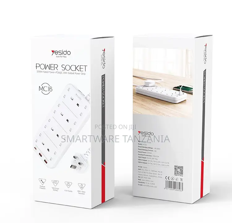 Yesido Power Socket 3250W Rated Power, 2 USB Ports, 20V Output Strip