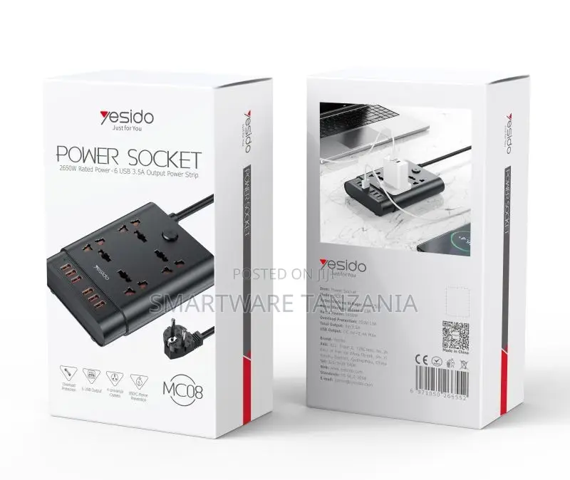 Yesido Power Socket 2500W Rated, 6 USB Ports, 3.5A Output Power Strip