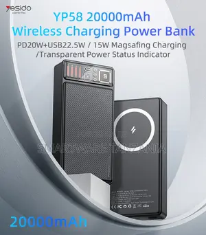 Yesido 20000mAh Power Bank With LED Display 15W Wireless Fast Charging