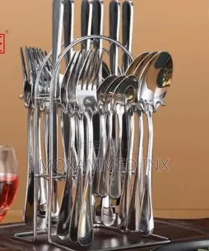 Polished Silver-Finish 24-Piece Stainless Steel Cutlery Setwith Its Ma
