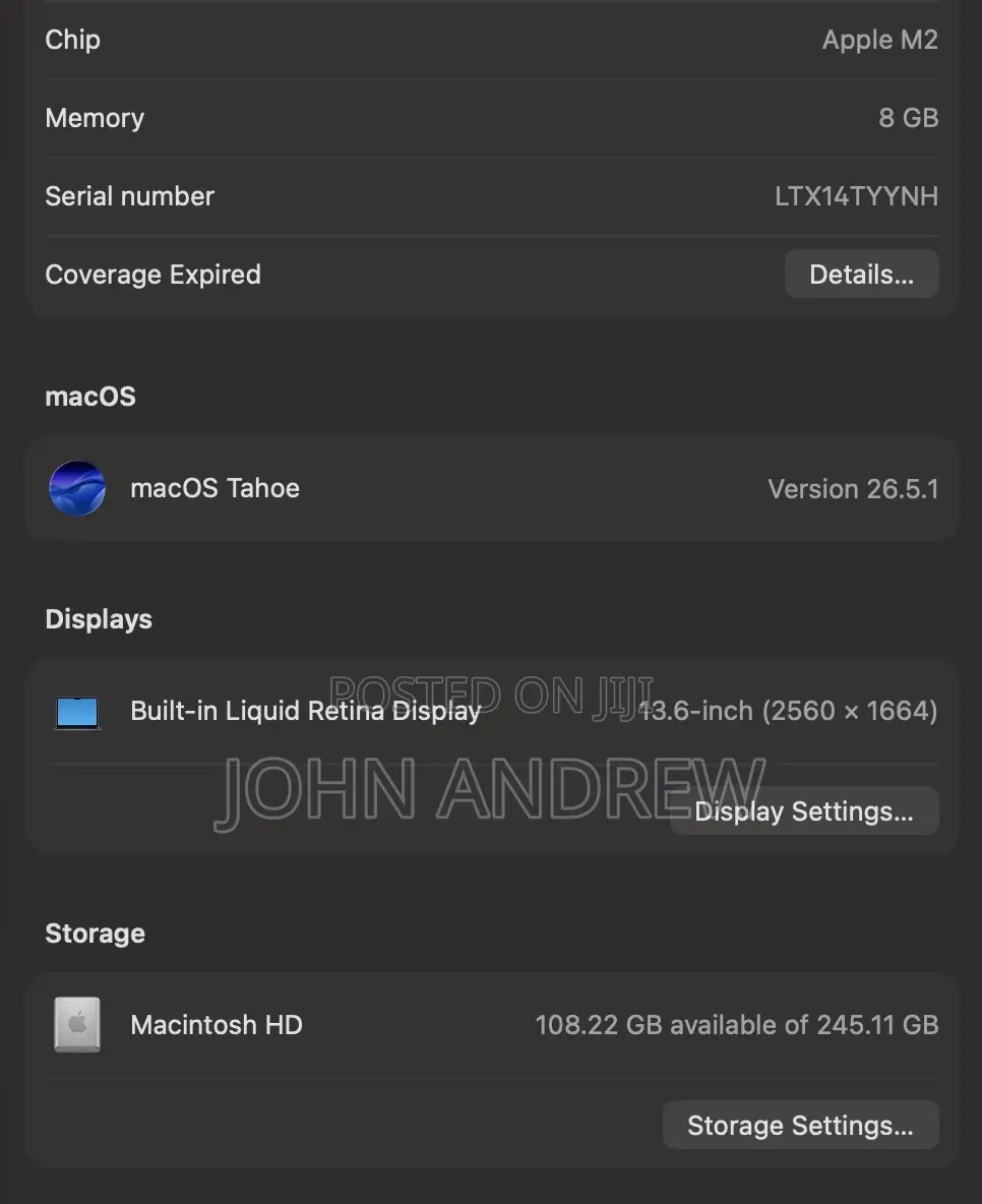 Laptop Apple MacBook Air 2022 M2 8GB Apple M2 SSD 256GB