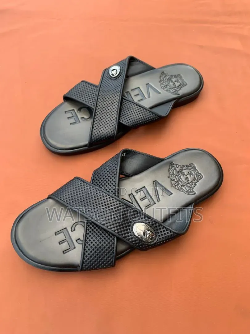 2 Colours Versace Brand Men's Leather Sandals Open Footwears