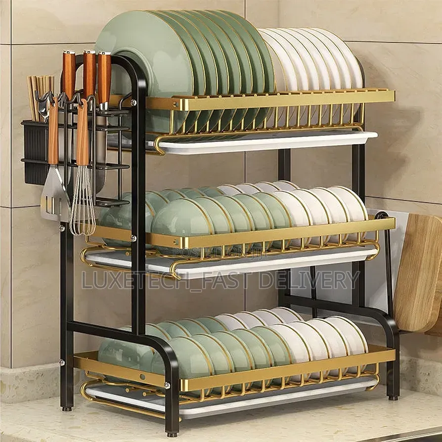 3-Tier Vertical Dish Drying Rack With Removable Drain Trays/ Organizer