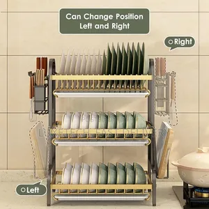 3-Tier Vertical Dish Drying Rack With Removable Drain Trays/ Organizer