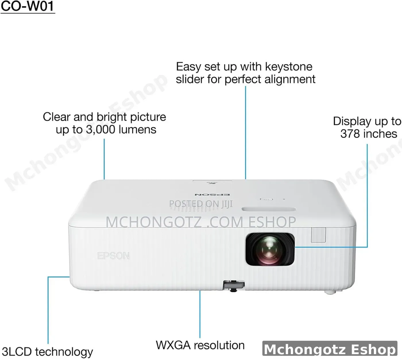 Epson CO-W01 Projector 3000 Lumens WXGA HD Portable Projector