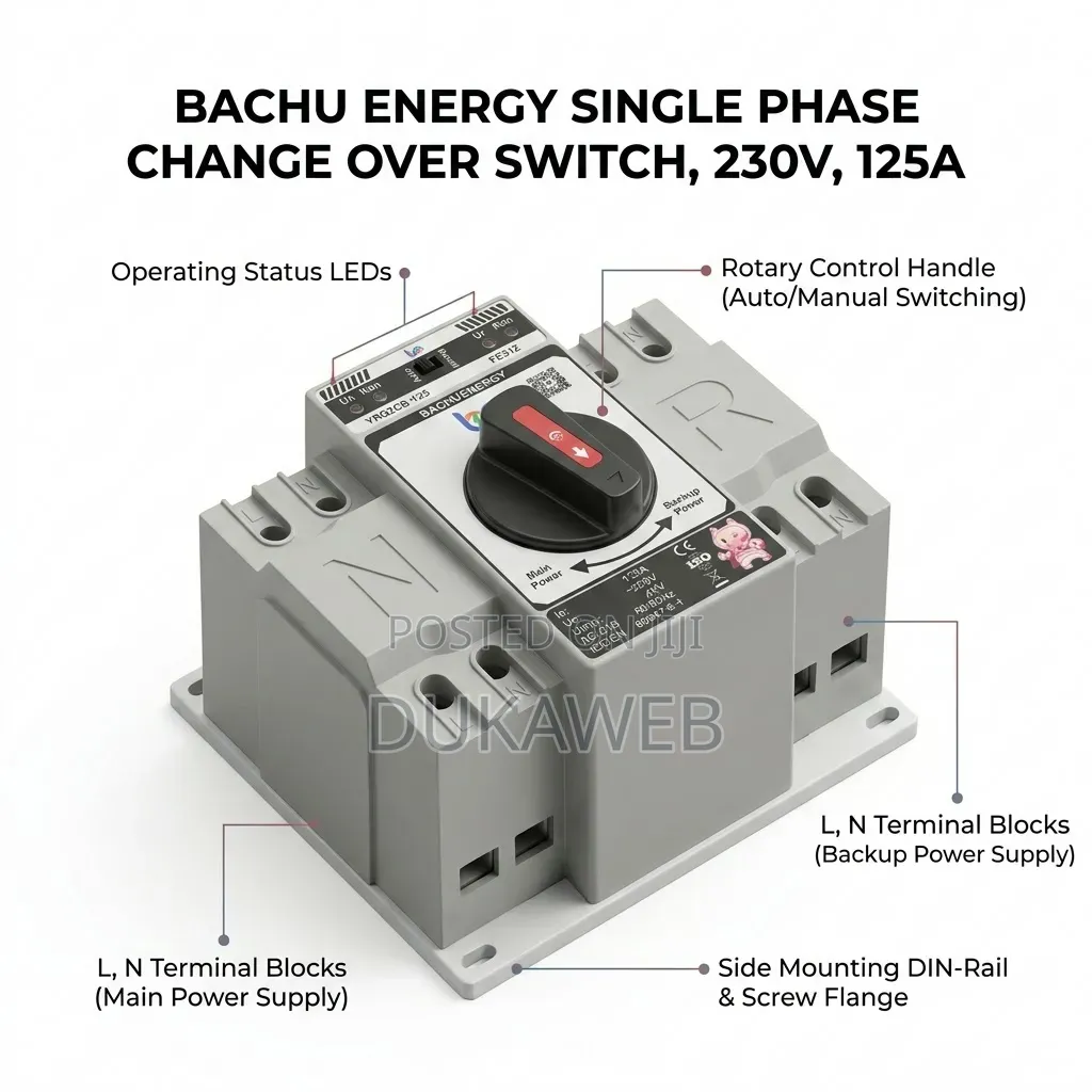 Bachu Energy Single Phase Changeover Switch – 230V 125A