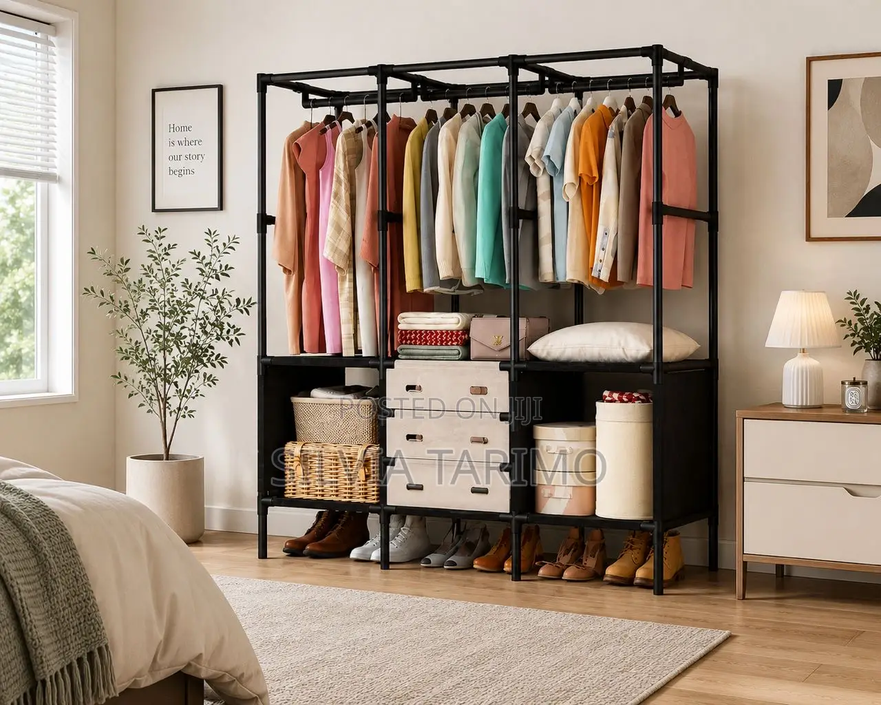 Modern Open Clothes Wardrobe Rack With Shelves
