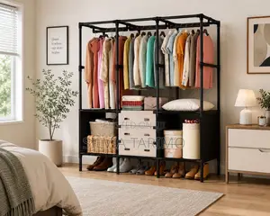 Modern Open Clothes Wardrobe Rack With Shelves