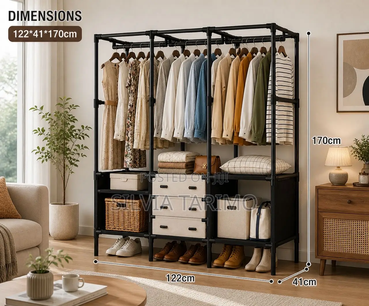 Modern Open Clothes Wardrobe Rack With Shelves
