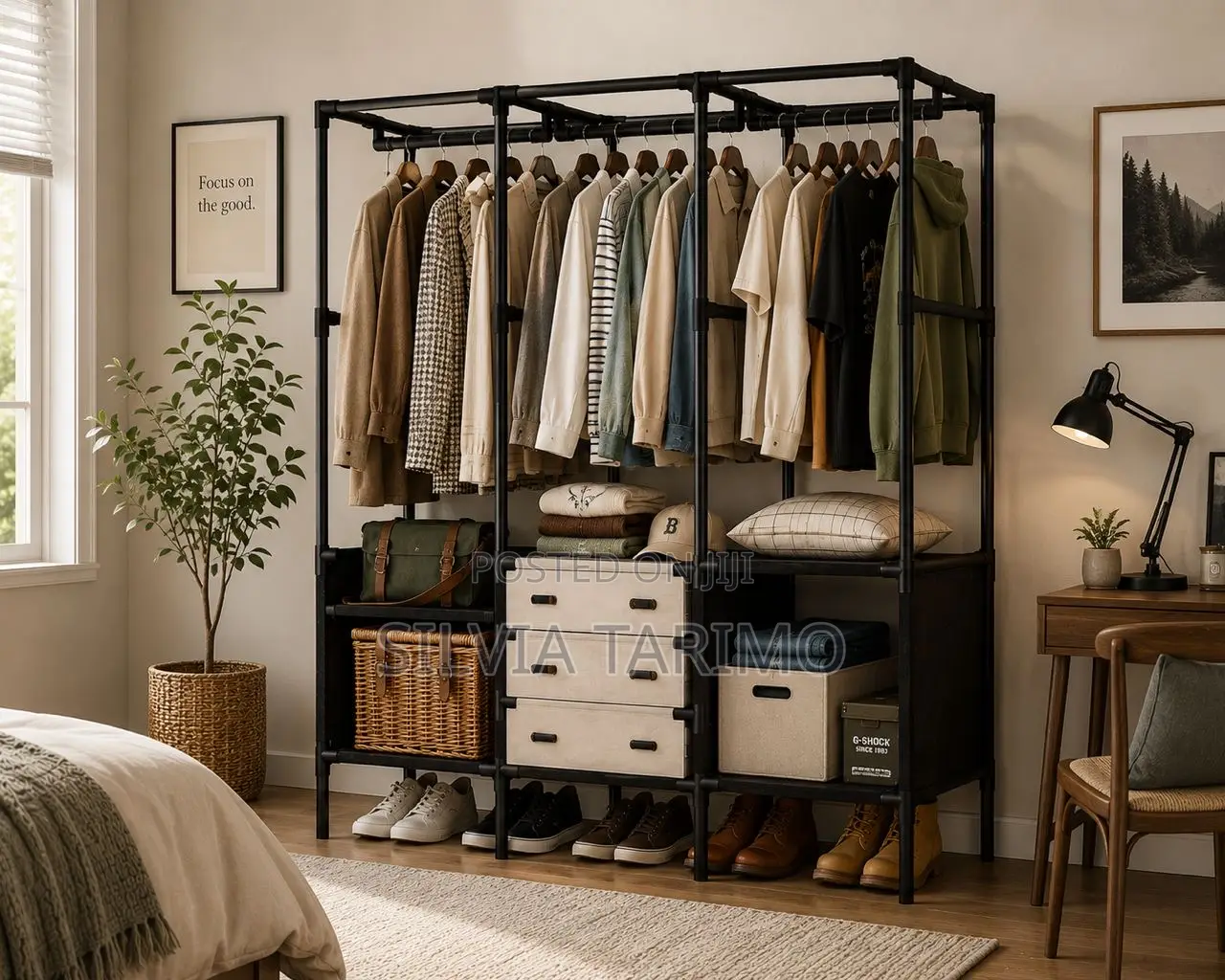 Modern Open Clothes Wardrobe Rack With Shelves