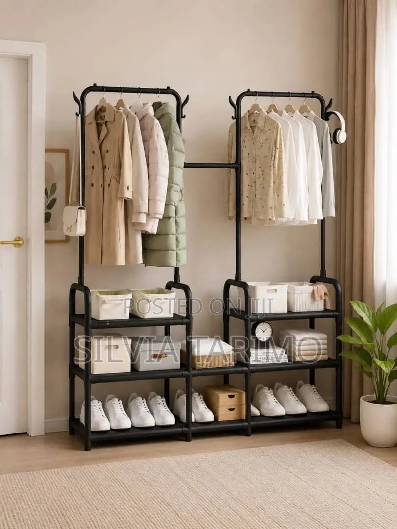 Heavy-Duty Double Garment Rack With Shelves