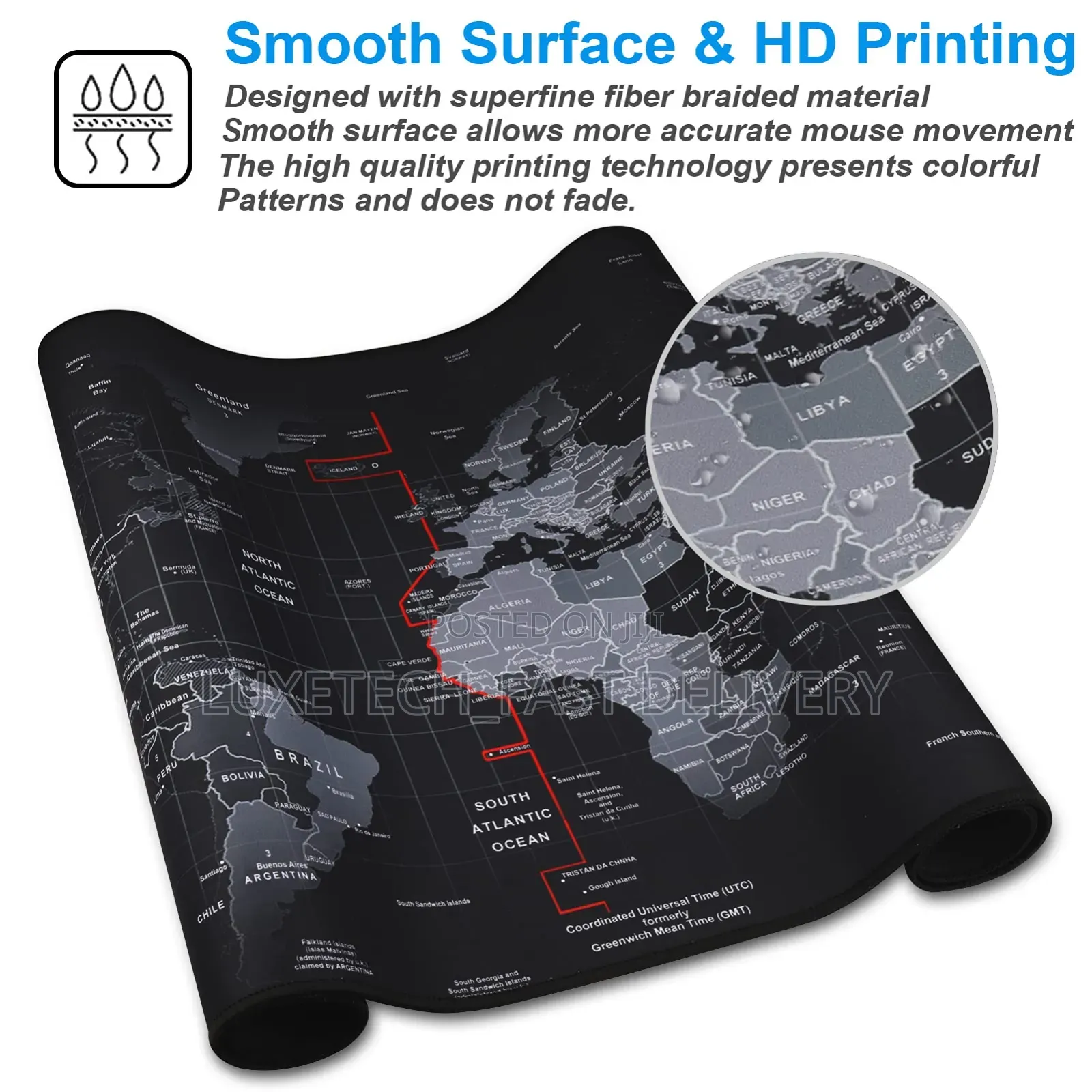 XXL World Map Extended Desk Mat (900x400mm) | Non-Slip Gaming Mousepad
