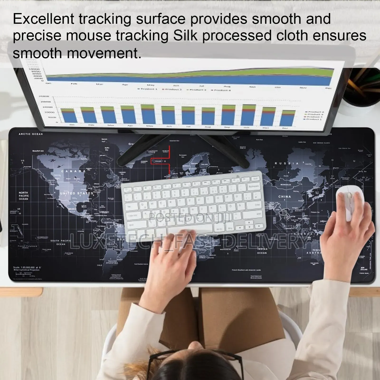 XXL World Map Extended Desk Mat (900x400mm) | Non-Slip Gaming Mousepad