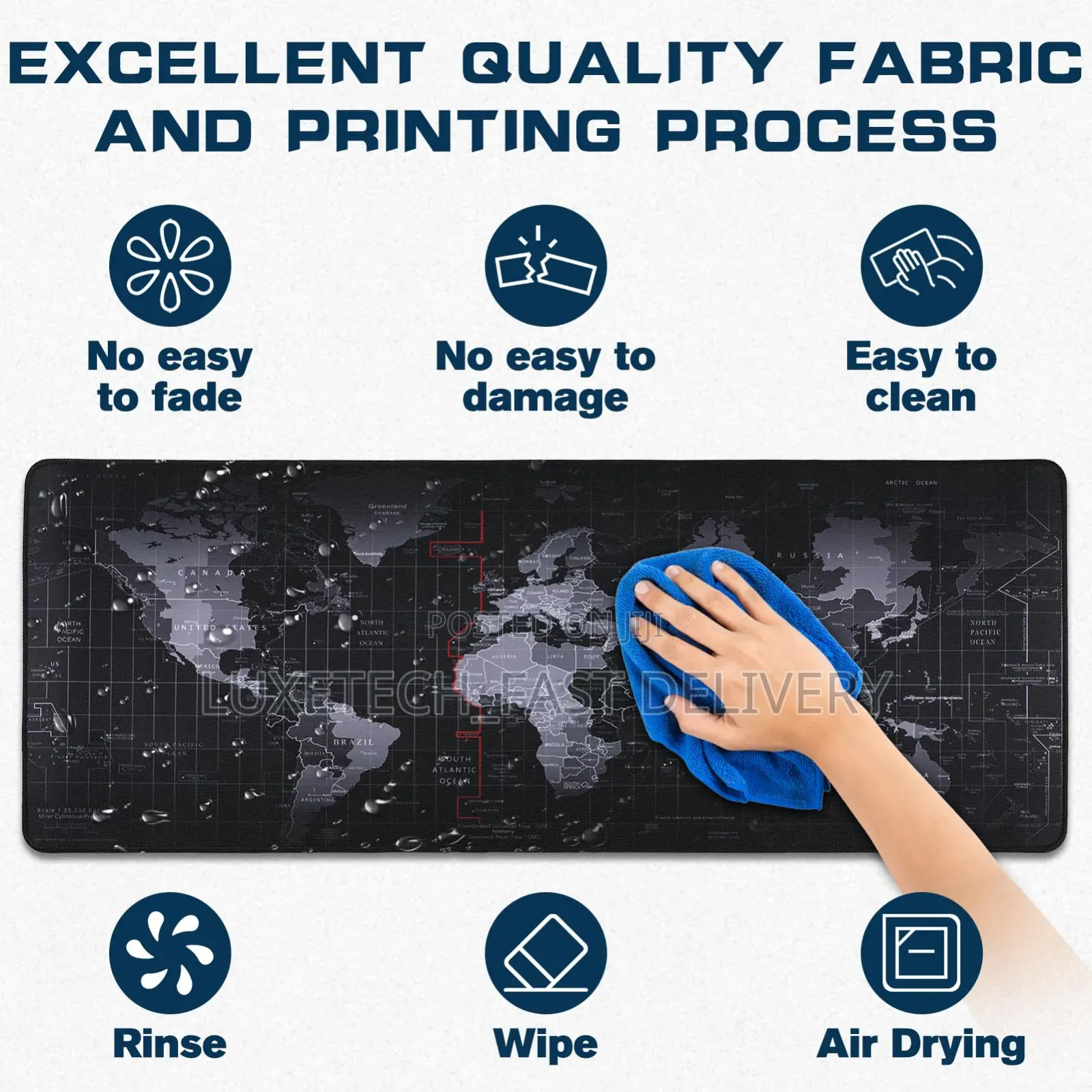 XL World Map Extended Desk Mat (800x300mm) | Non-Slip Gaming Mousepad