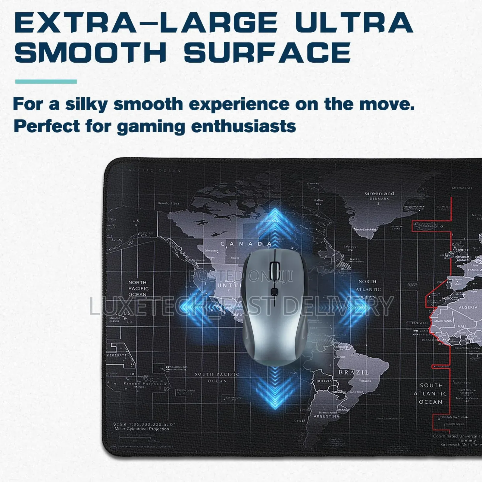 XL World Map Extended Desk Mat (800x300mm) | Non-Slip Gaming Mousepad