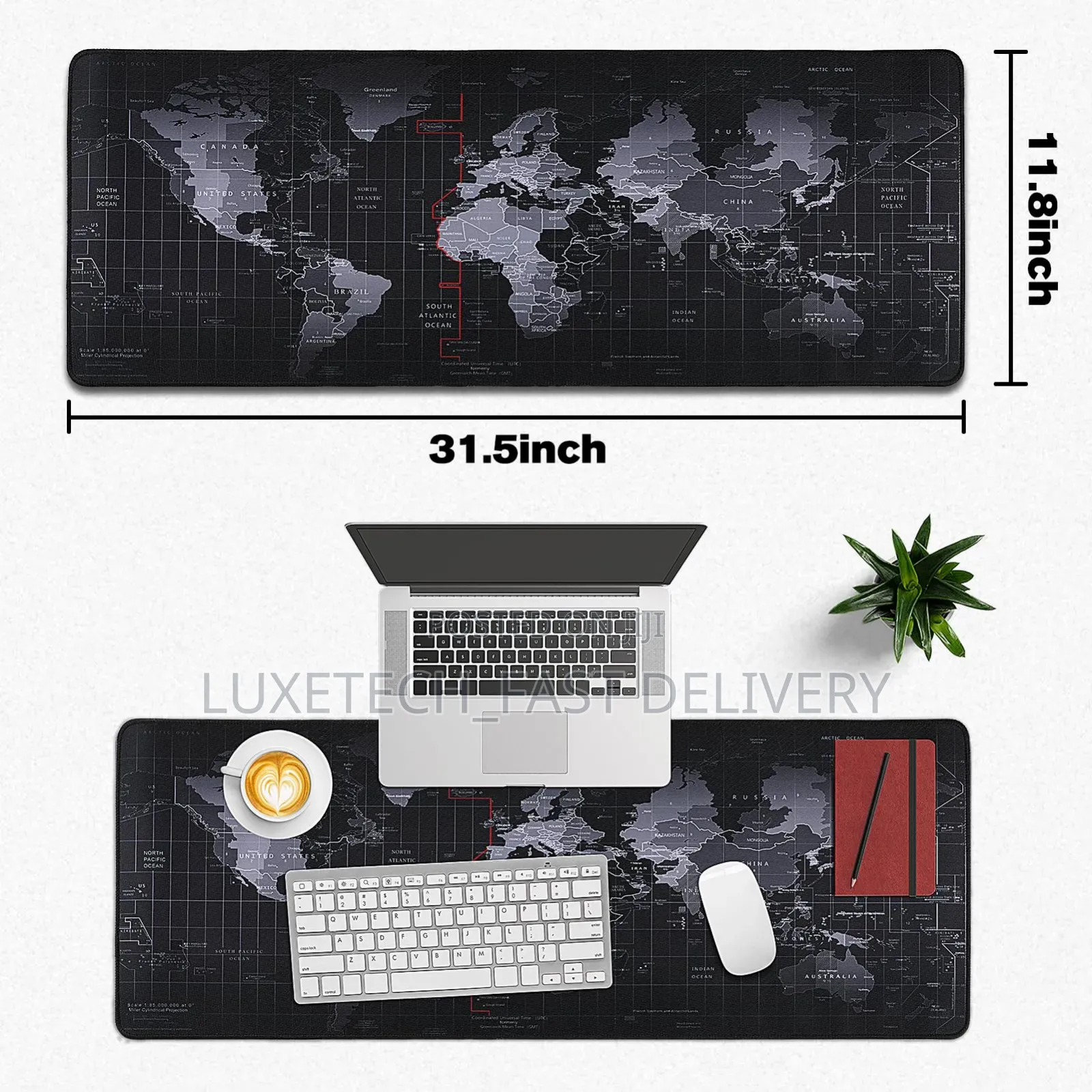 XL World Map Extended Desk Mat (800x300mm) | Non-Slip Gaming Mousepad