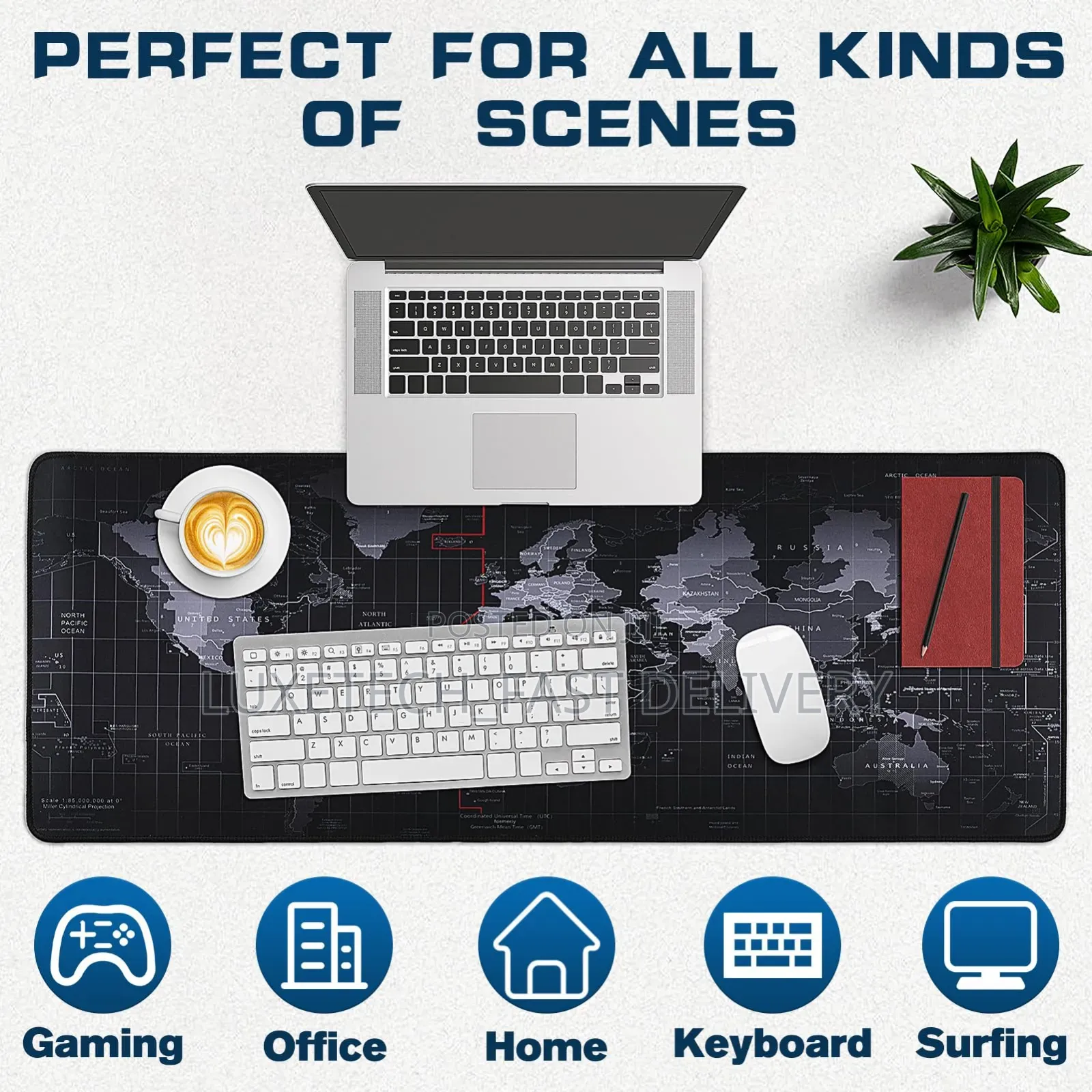 XL World Map Extended Desk Mat (800x300mm) | Non-Slip Gaming Mousepad