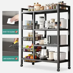 4-Tier Rolling Kitchen Baker's Rack (130×80×30cm) With Wire Baskets