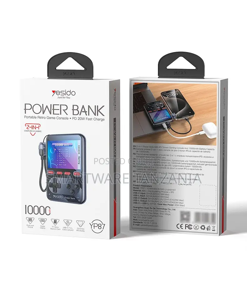 Yesido Portable Retro Game Console Power Bank 10000mAh 20W Fast Charge