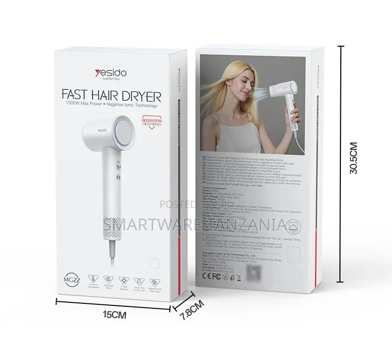 Yesido Fast Hair Dryer, 1500W Power, Negative Ionic Technology