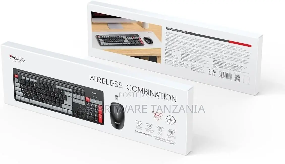 Yesido Wireless Keyboard and Mouse Combo, 2.4GHz, USB Receiver