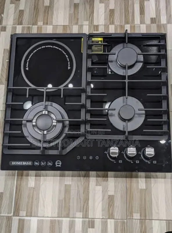 HomeBase 60cm Built-in Gas Hob 3 Gas + 1 Electric Glass Top