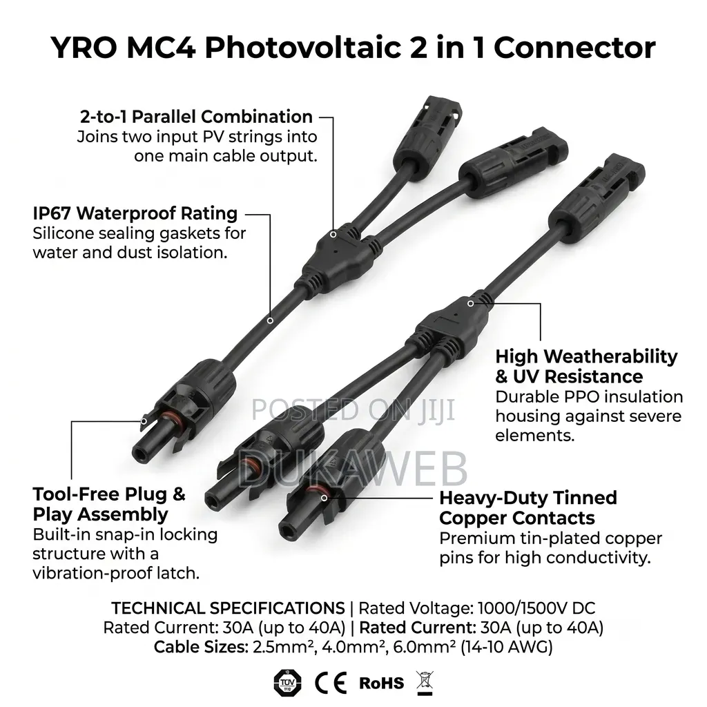 2-in-1 MC4 Solar PV Parallel Connector