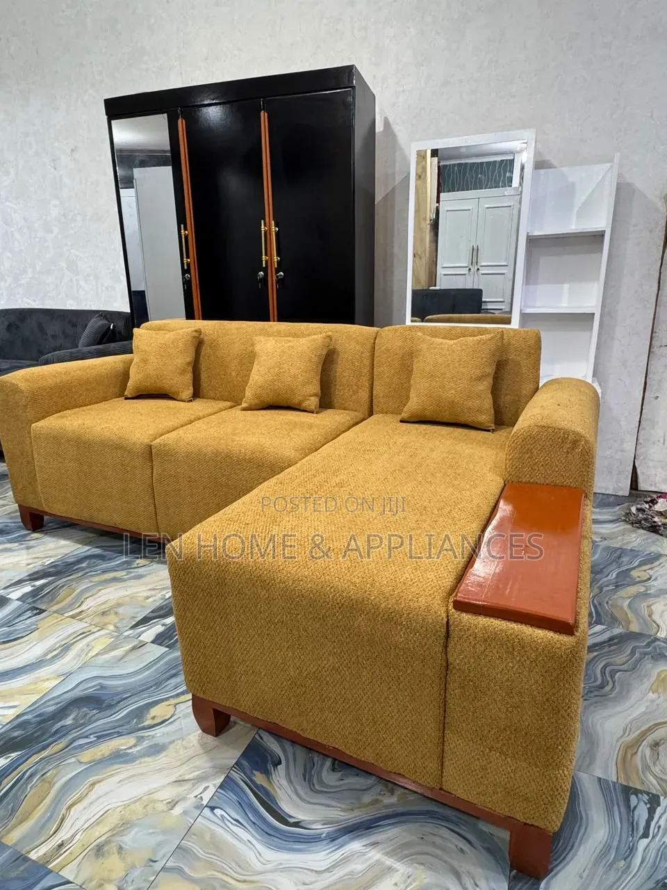 Sofa L Shape Color Mustered Yellow