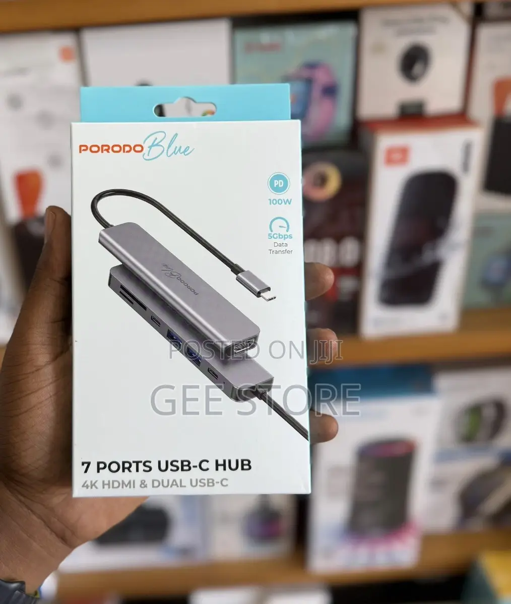 Porodo Blue 7 Ports USB-C HUB HDMI Dual USB-C-