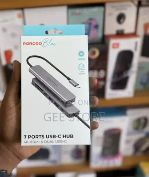 Porodo Blue 7 Ports USB-C HUB HDMI Dual USB-C-