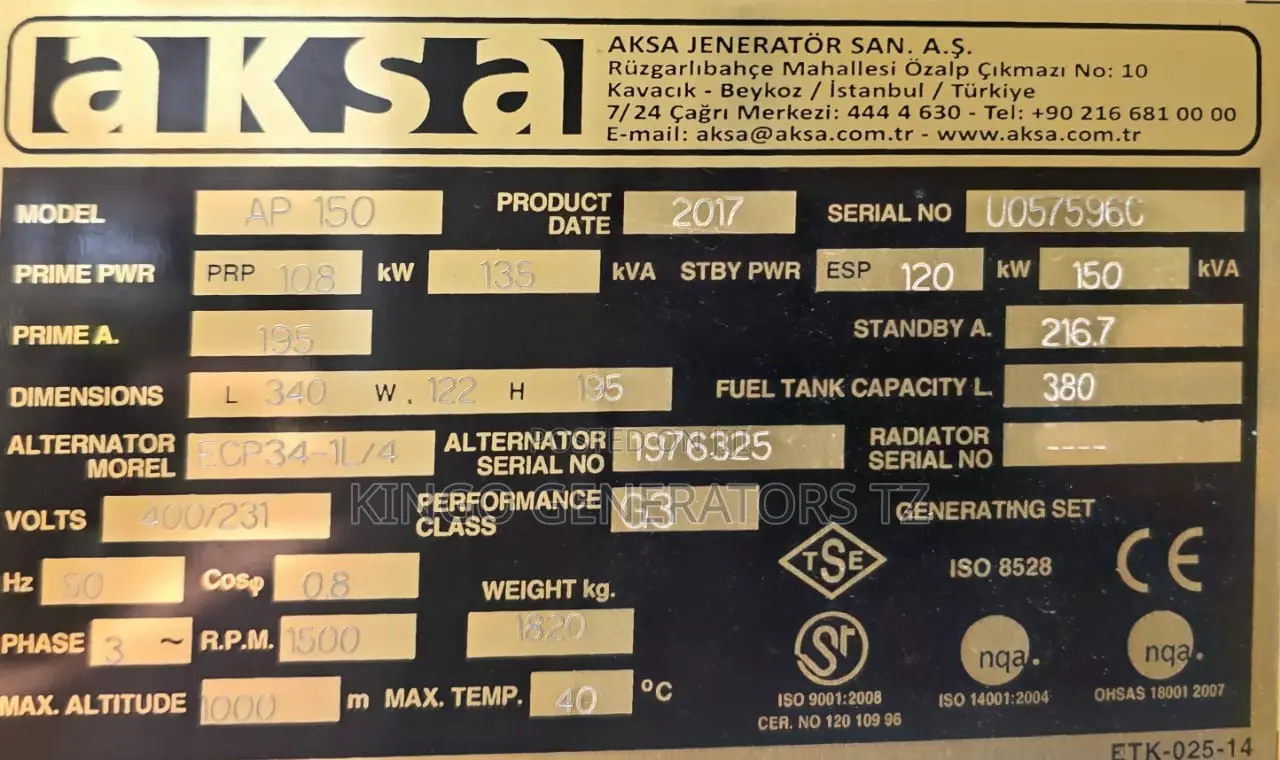 Generator Aksa 150kva