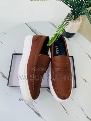 2 Colours Rust Orange and Blue Zara Brand Men's Leather Loafer Shoes
