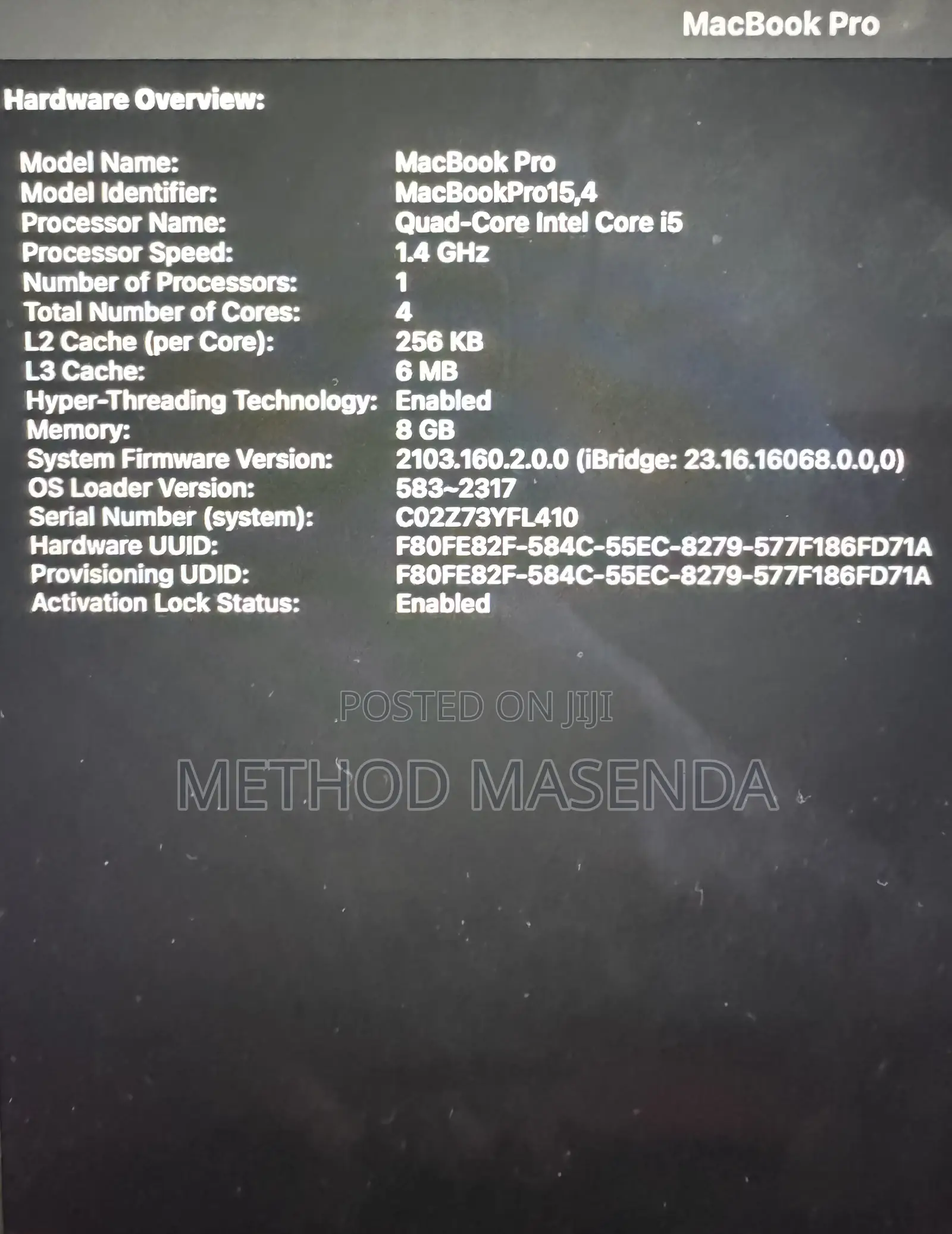 Laptop Apple MacBook Pro 2019 8GB Intel Core i5 SSD 256GB