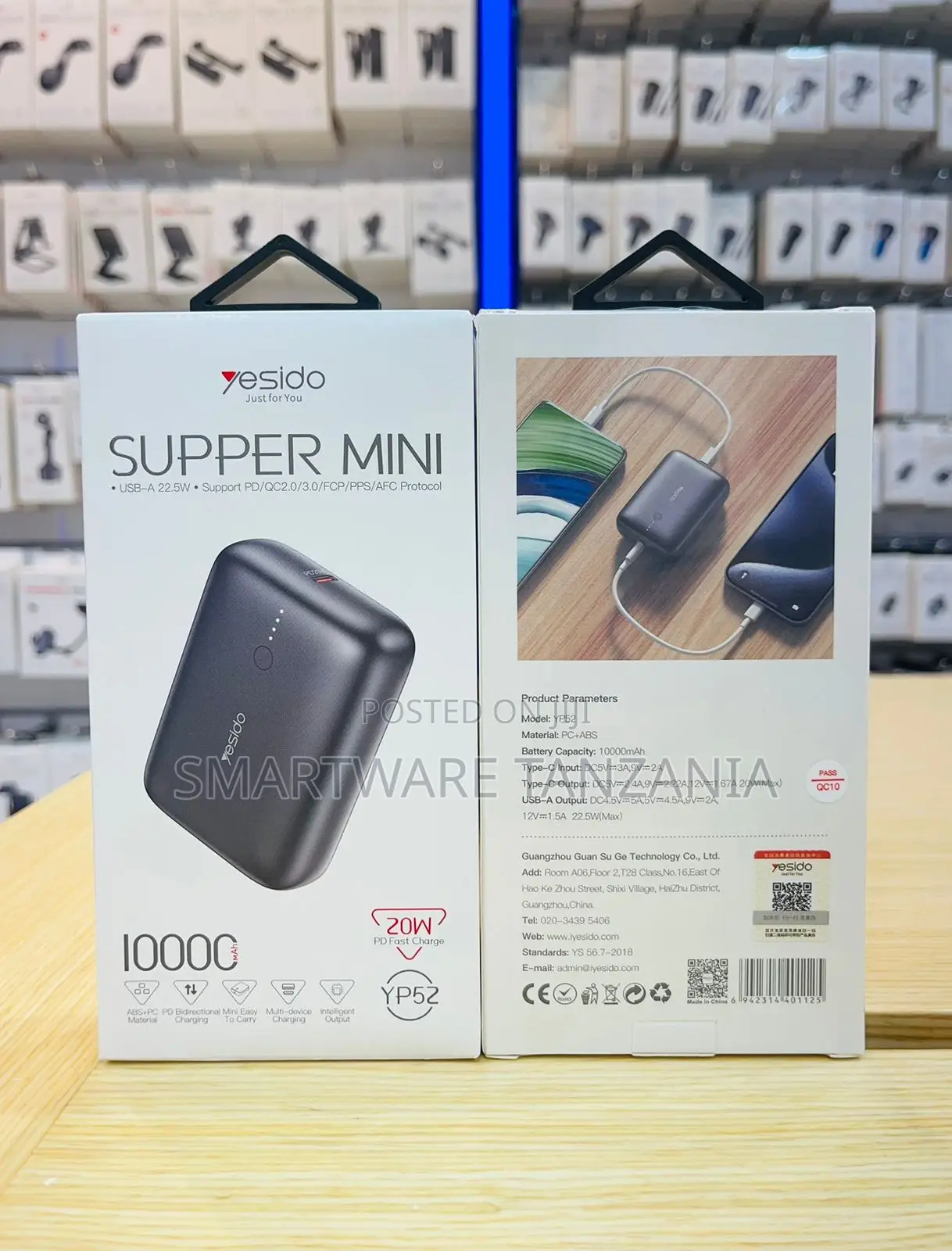 Yesido Supper Mini Power Bank 10000mAh, USB-A 22.5W, PD/QC 3.0 Support