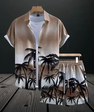 Men's Shirt and Short Summer Short Sleeve Tops and Pants Suit.