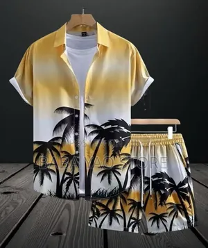 Men's Shirt and Short Summer Short Sleeve Tops and Pants Suit.