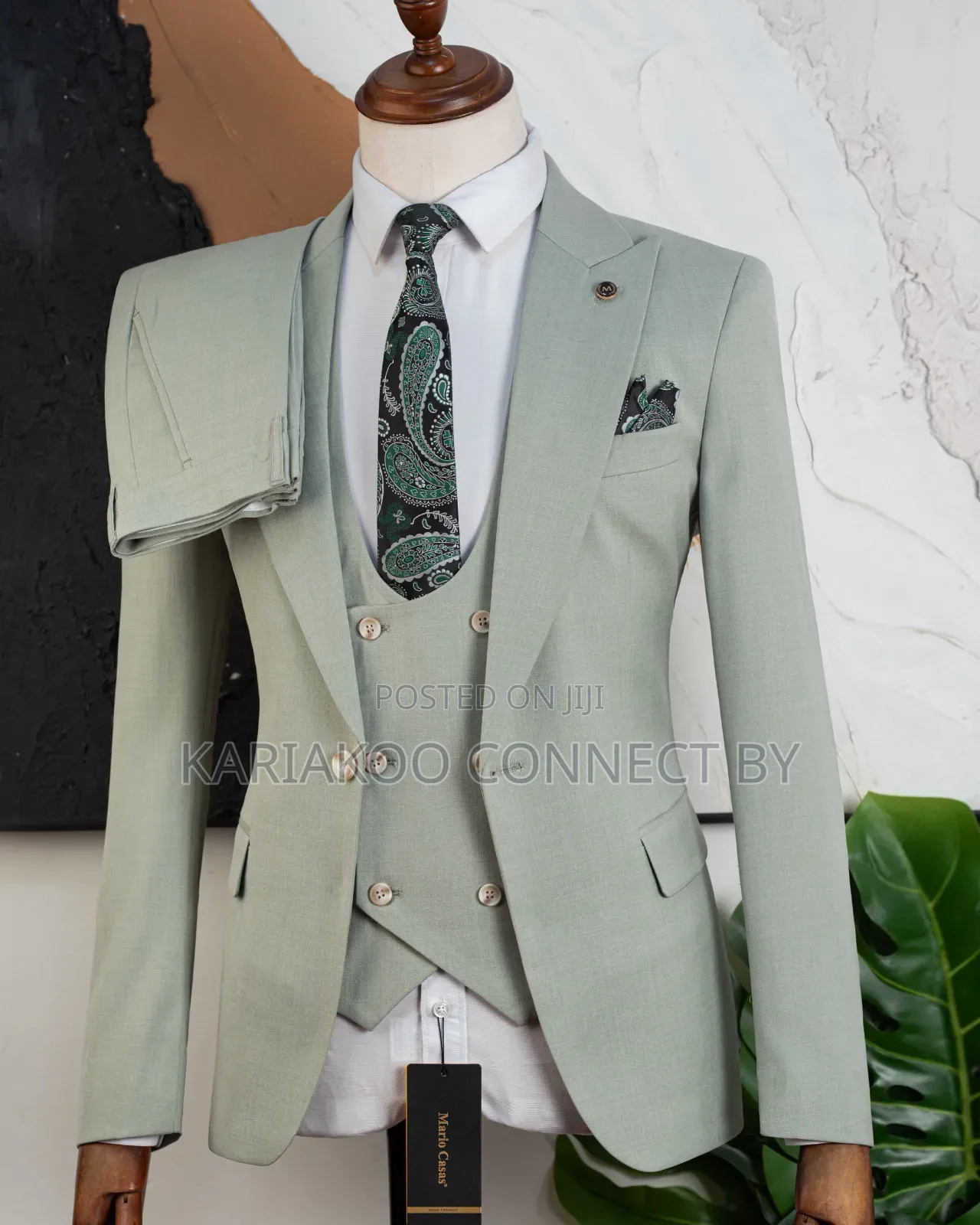 Men’s Slim Fit 3-Piece Mint Green Suit Set
